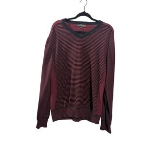 G by GUESS Mens Burgundy Black Striped V-Neck Knit Sweater XXL Z53R0600000
